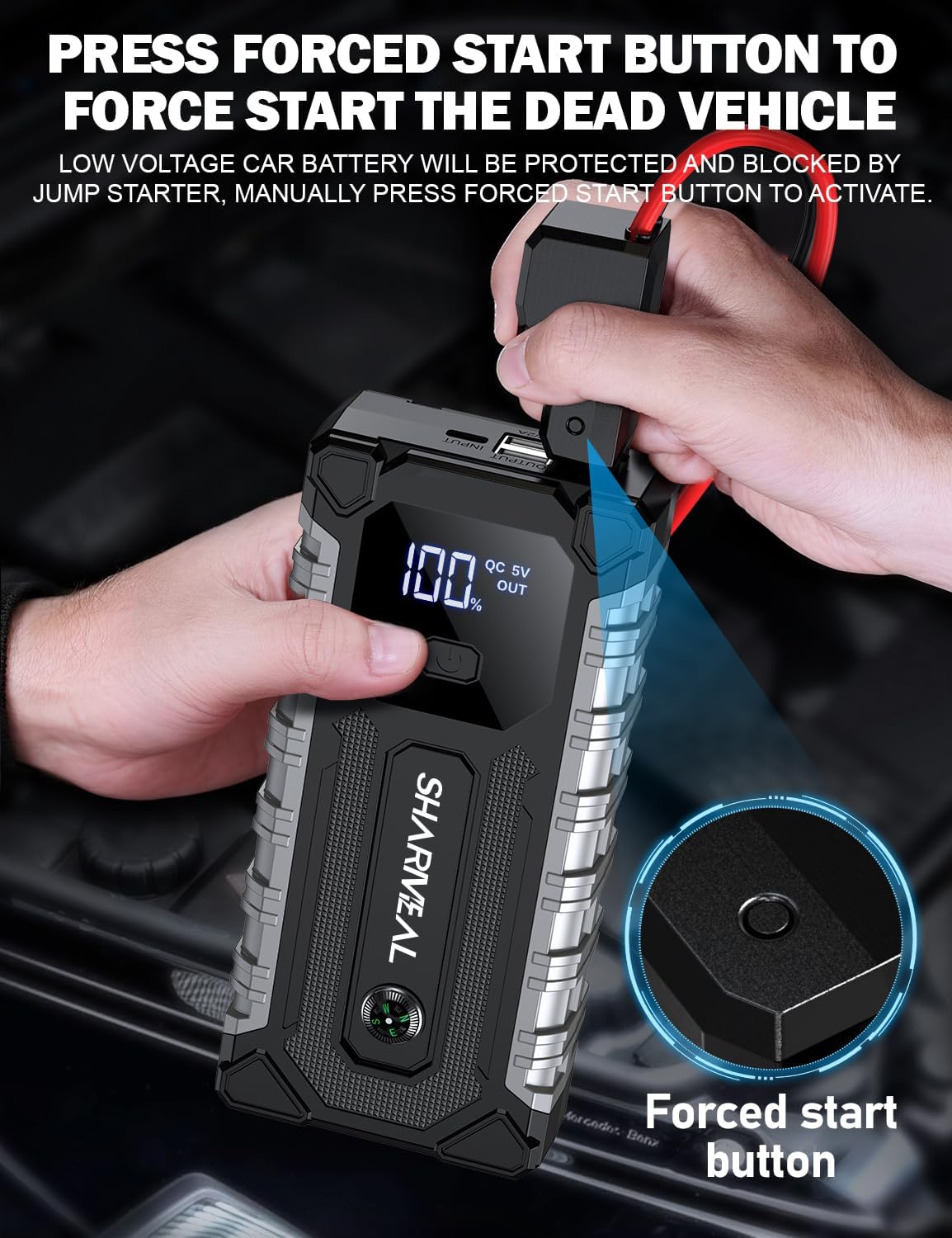 Car Jump Starter 7000A, Jump Starter Battery Pack for All Gas and 12.0L Diesel, 12V Portable Jump Box with LED Light