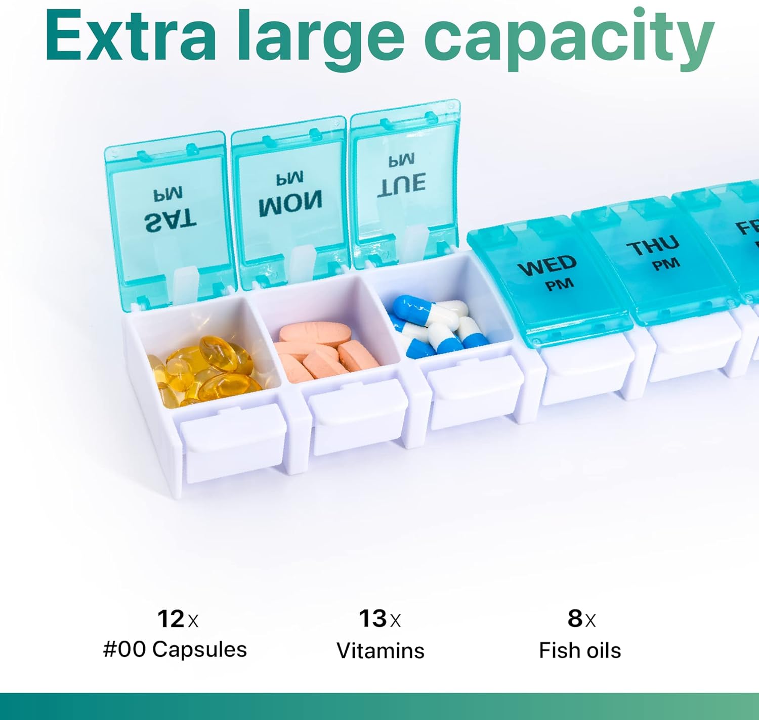 AM PM Weekly 7 Day Pill Organizer, 2 Times A Day Pill Box with Arthritis Friendly Push Button, Medicine Cases for