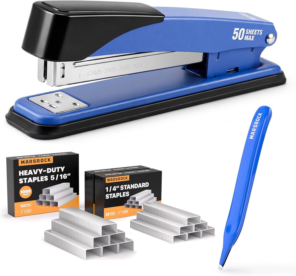 Heavy Duty Stapler for Desk with 50 Sheet, 3000 Staples, Blue