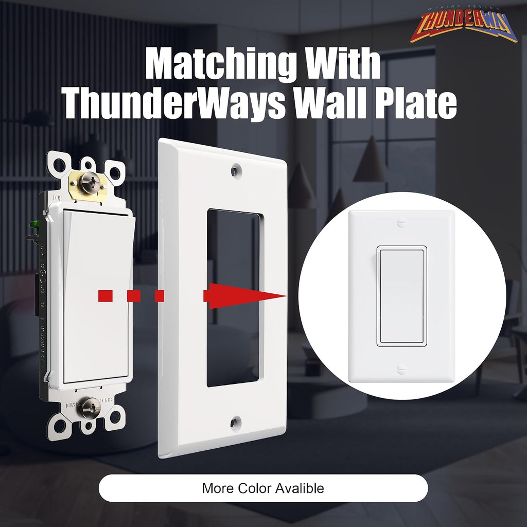 ThunderWay 10 Pack 3-Way Decorator Light Switch with Wallplate, White