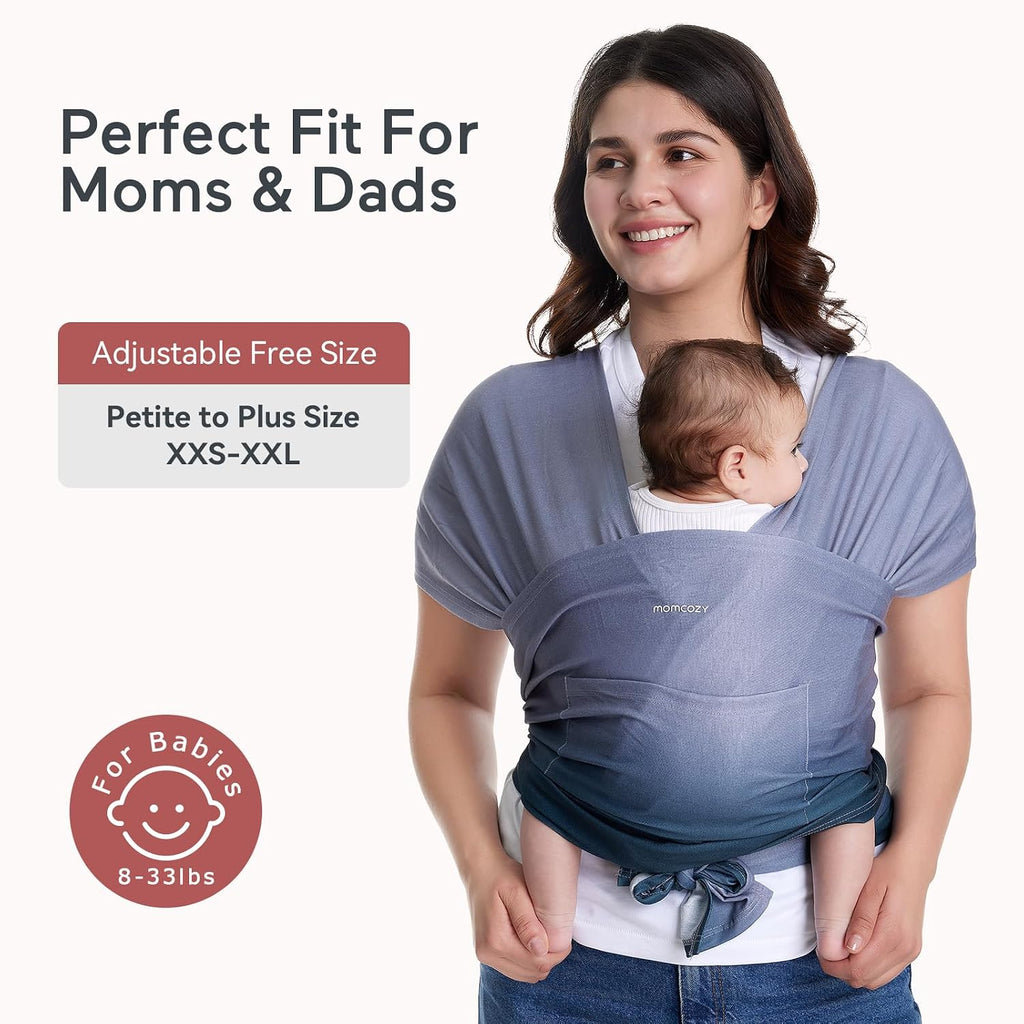 Baby Wrap Carrier, Easy-On 2-Piece Design, Newborn to 33 lb | Easy On Like a T-Shirt, XXS-XXL Adjustable Fit, IHDI