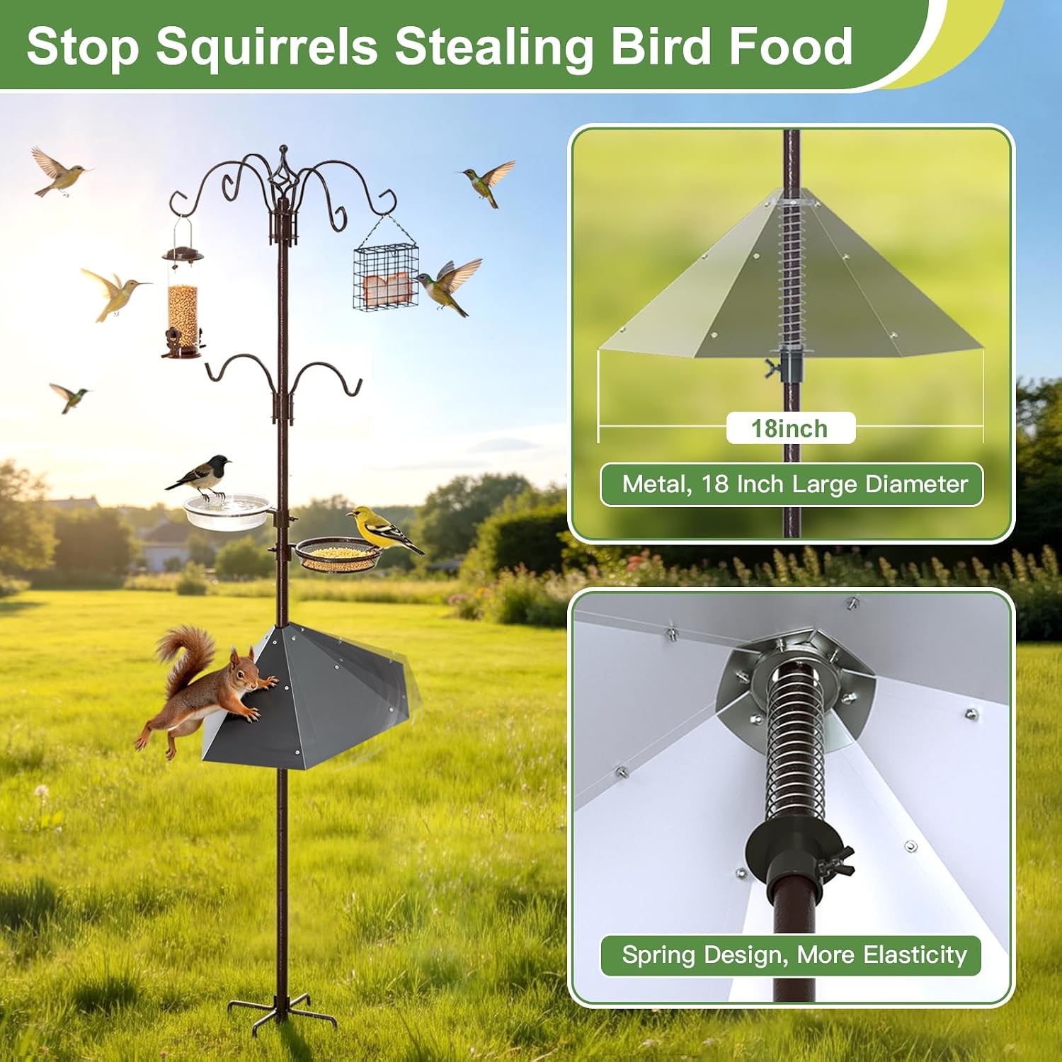 94" Bird Feeding Station Kit with Metal Squirrel Baffle, Heavy Duty Metal Bird Feeding Station with Seed Tray＆Mesh