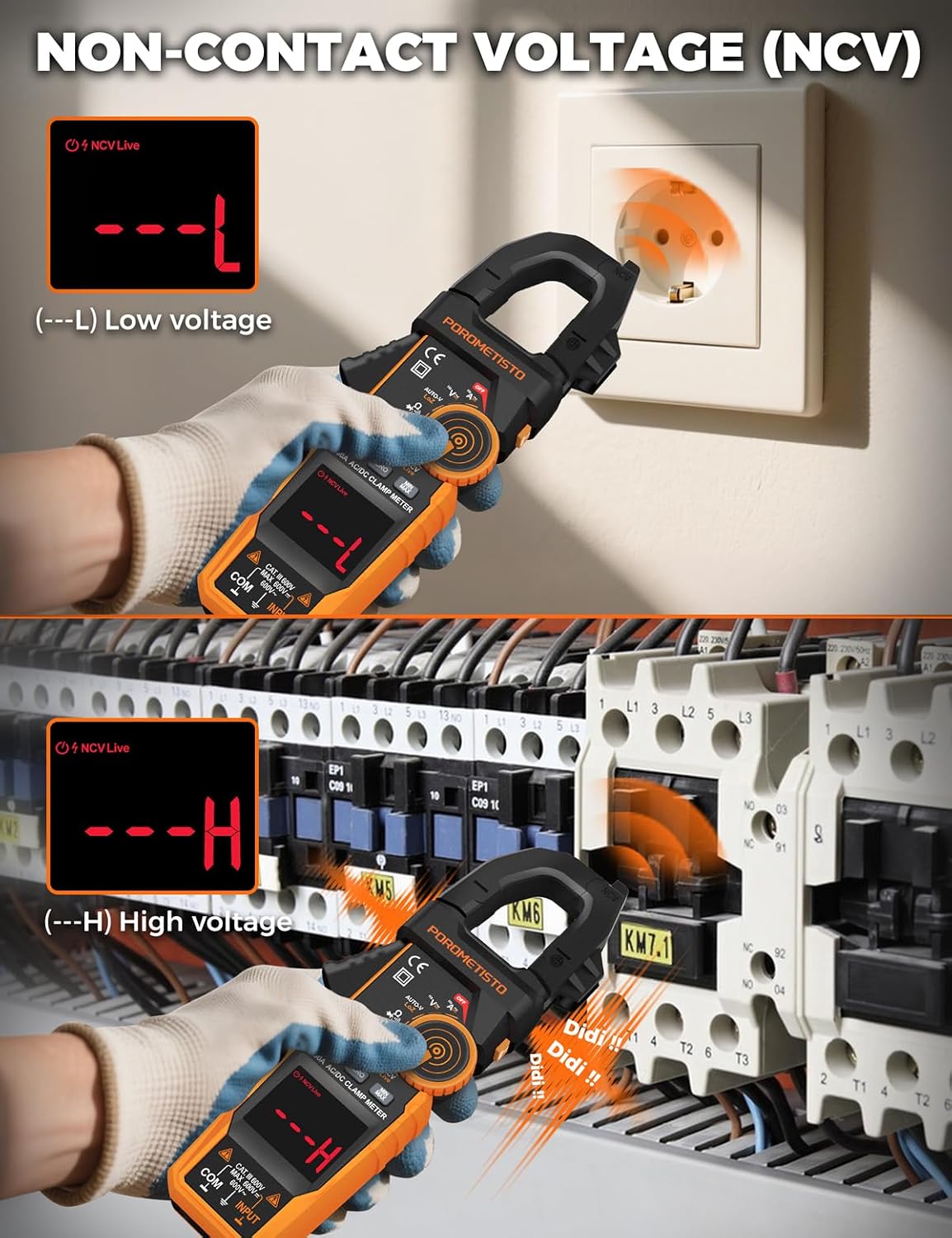 Inrush Clamp Meter,CM06 Clamp Multimeter, 6000 Counts 600A, POROMETISTO