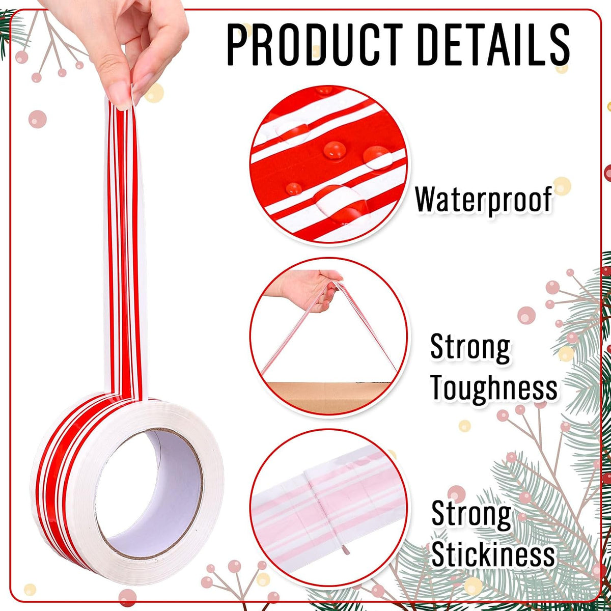 109 Yard Christmas Packing Tape Gift Wrapping Tape Red White Xmas Striped Pattern Tapes for Small Business DIY Crafts