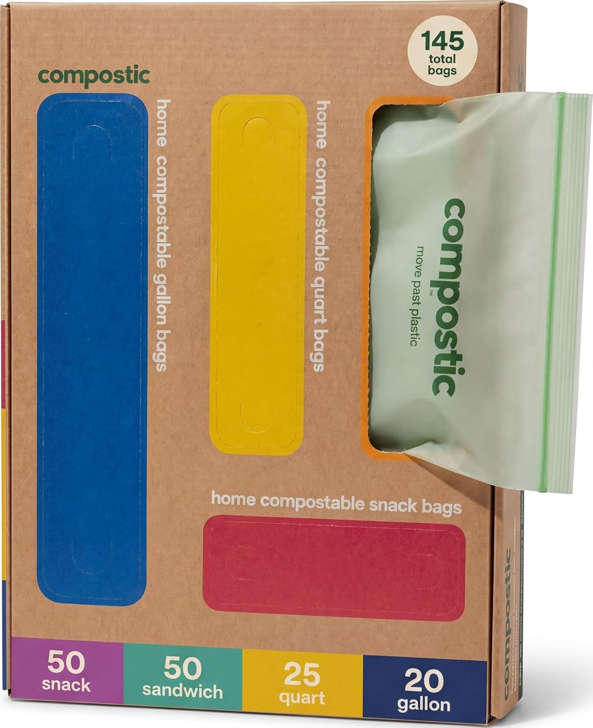 Compostable Sandwich, Snack, Gallon, Quart Bags Variety, 145 Ct