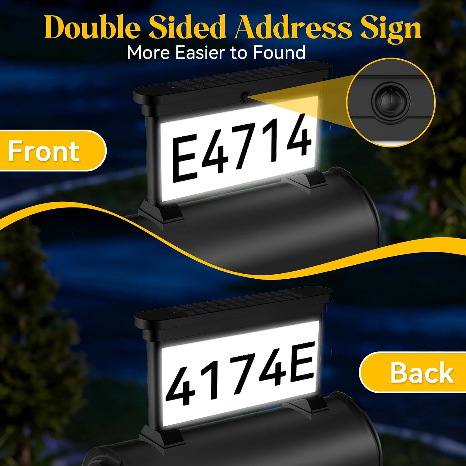 Solar Mailbox Numbers, Double Sided RGB Color Changing Address Sign, Waterproof LED Illuminated House Numbers for