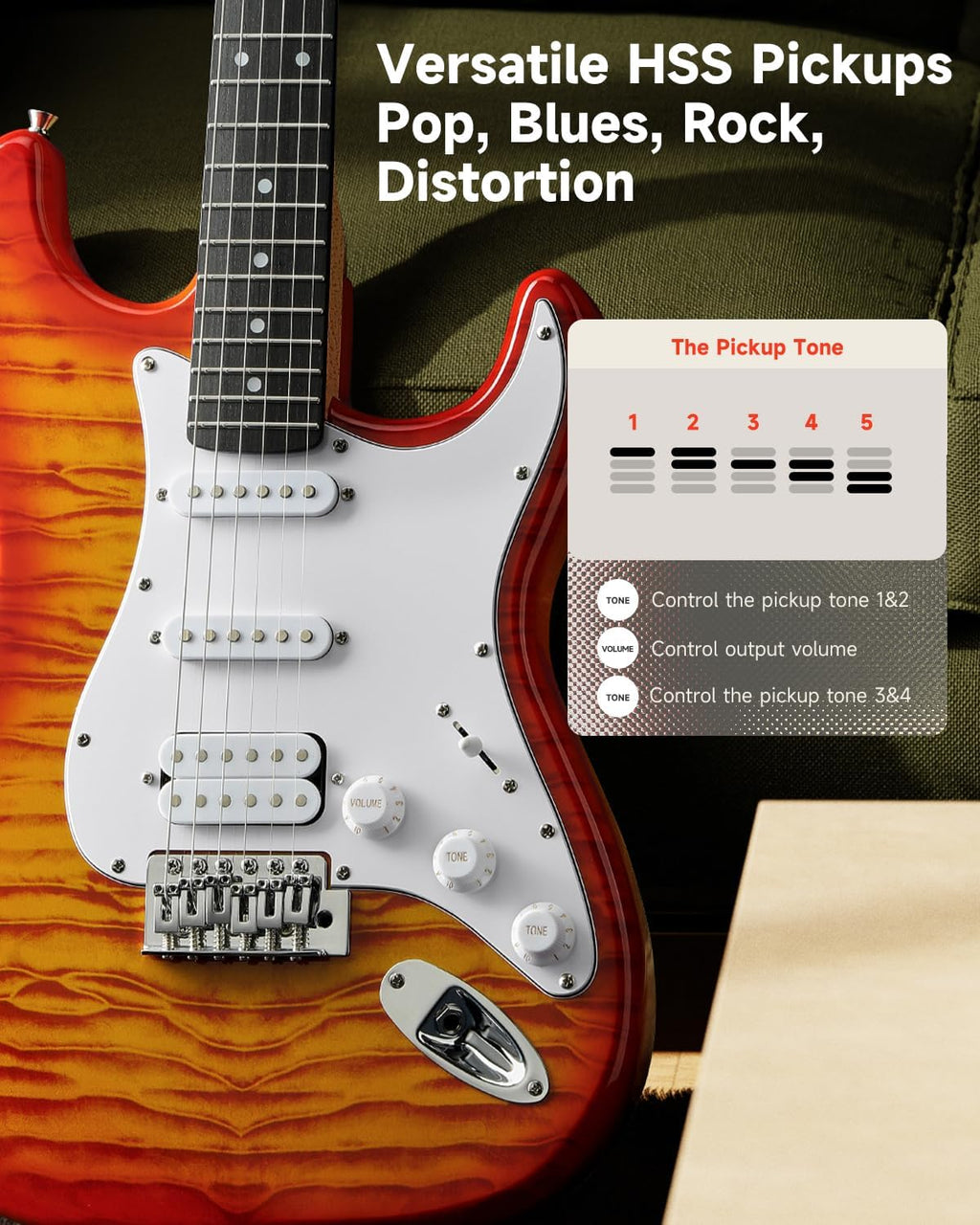 DST-90 Electric Guitar, 39" Full Size Beginner Electric Guitar Kit with Amp, HSS Pickup, Gig Bag, Tuner, Capo, Strap