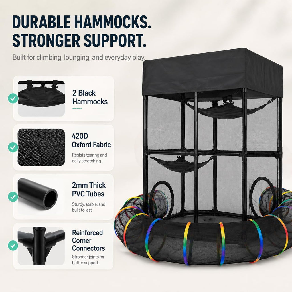 Catio Rainbow Outdoor Cat Enclosure with 113" Curved Tunnel, 35" x 18.5" x 51.5" Indoor Outdoor Cat Playpen