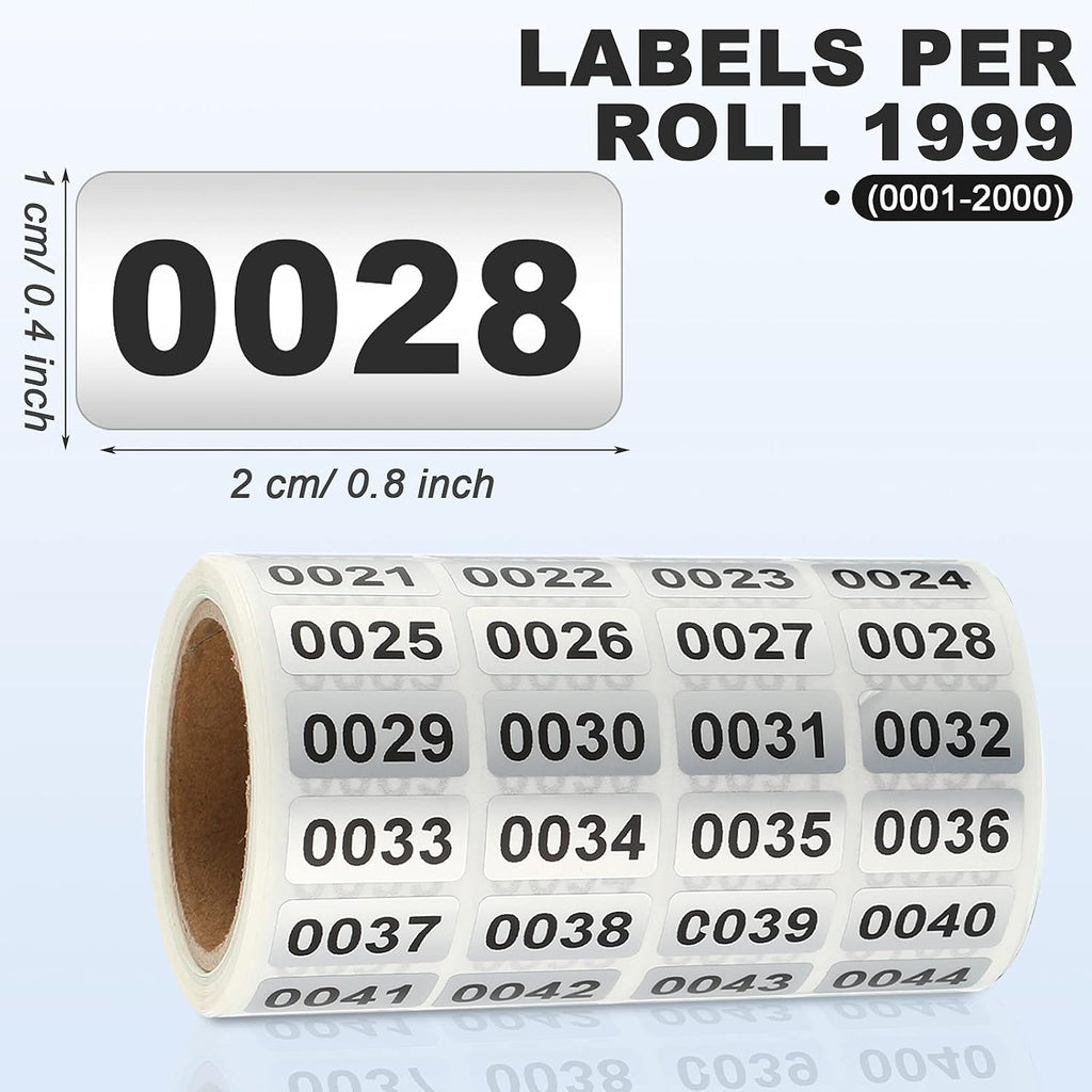 Inventory Labels Consecutive Number Stickers 001-2000, Silver