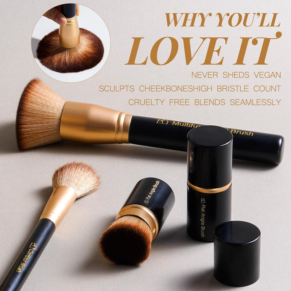 Makeup Brushes Set with Kabuki, Powder & Eyeshadow Brushes | Travel Friendly Makeup Kit with Bag | Concealer, Blush &