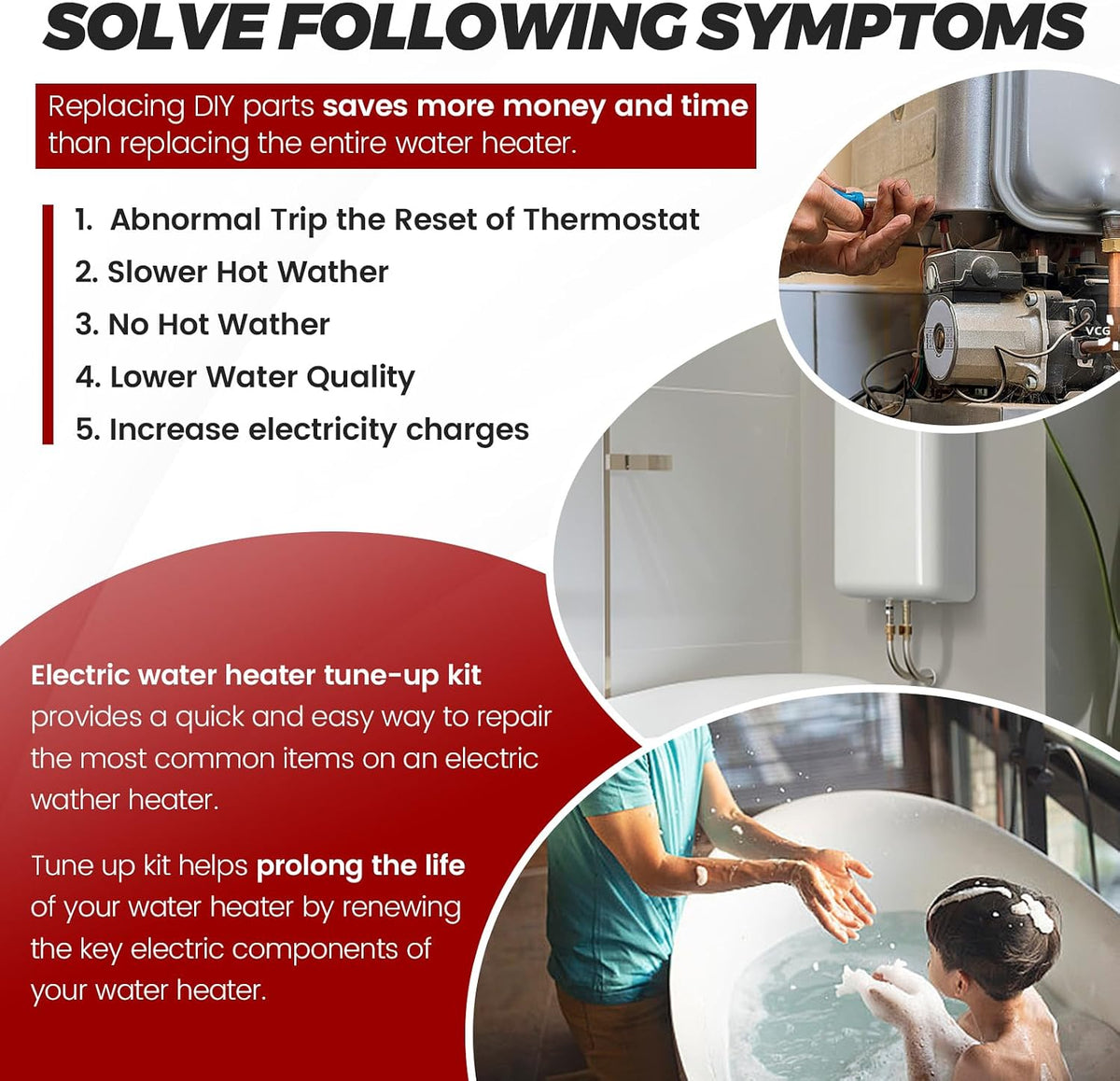 𝟮𝟬𝟮𝟲 𝙐𝙥𝙜𝙧𝙖𝙙𝙚𝙙 EWH-03 Electric Water Heater Tune-Up Kit - Comes with 2 Water Heater thermostats,2 Heating Elements,1 Element Wrench Socket by Beaquicy