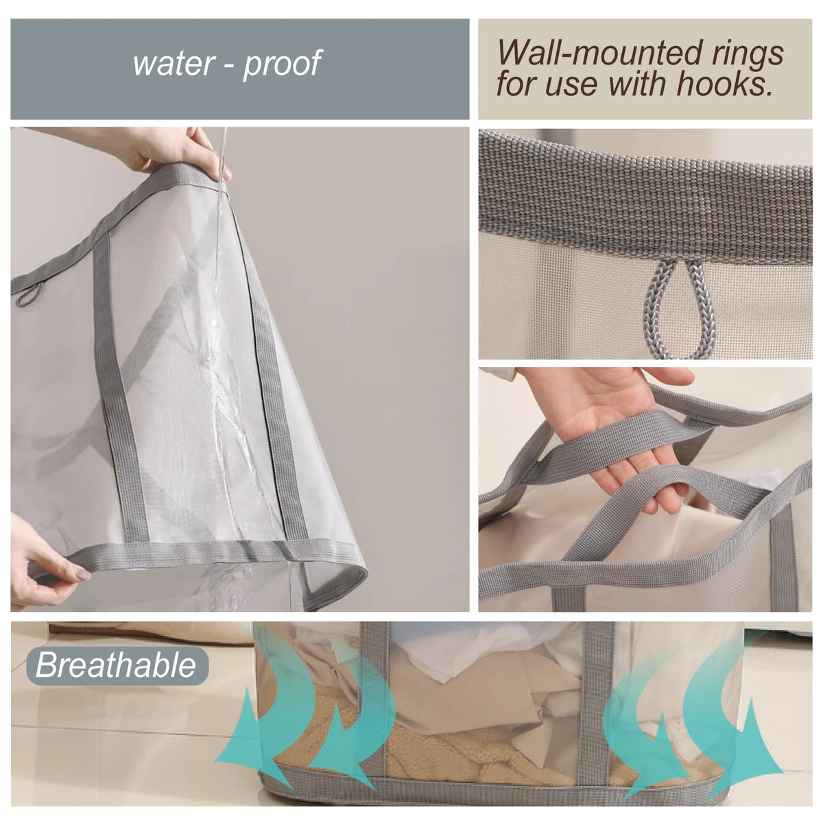 Mesh Bag with Handles, Collapsible Laundry Basket, Foldable Laundry Bag, Breathable Folding Beach Bag,Space-saving