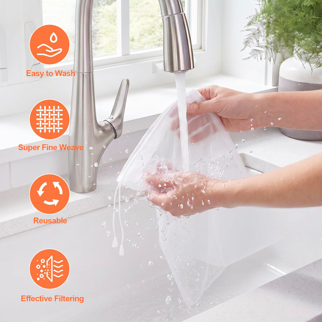 Nut Milk Bag， Reusable Food Strainer Bag,200-Mesh 6-Pack