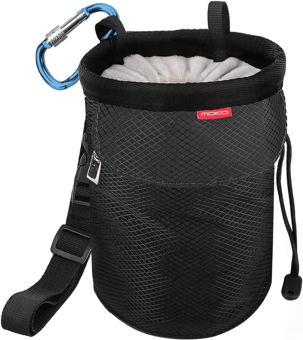 Rock Climbing Chalk Bag, Bouldering Chalk Pot Bucket with Adjustable Belt & Carabiner Drawstring Climbing Gear