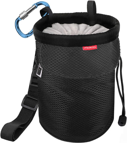 Rock Climbing Chalk Bag, Bouldering Chalk Pot Bucket with Adjustable Belt & Carabiner Drawstring Climbing Gear