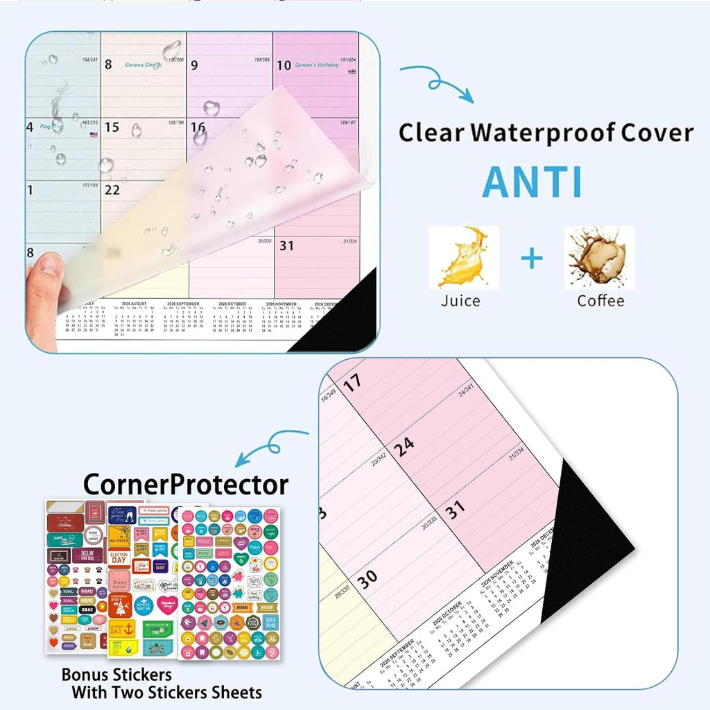 Desk Calendar 2026-2027 - 18 Month Desk Calendar july 2026-2027 Dec, 17" x 12", Large Desk Calendar with Thick Paper