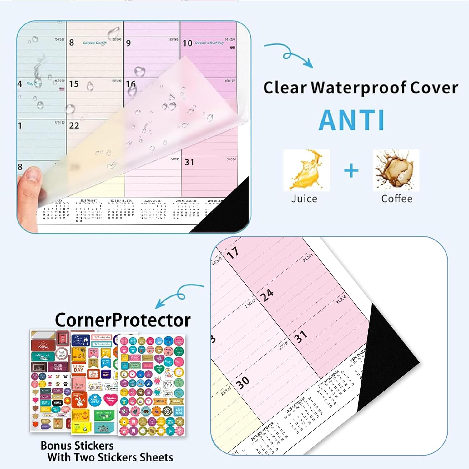 Desk Calendar 2026-2027 - 18 Month Desk Calendar july 2026-2027 Dec, 17" x 12", Large Desk Calendar with Thick Paper