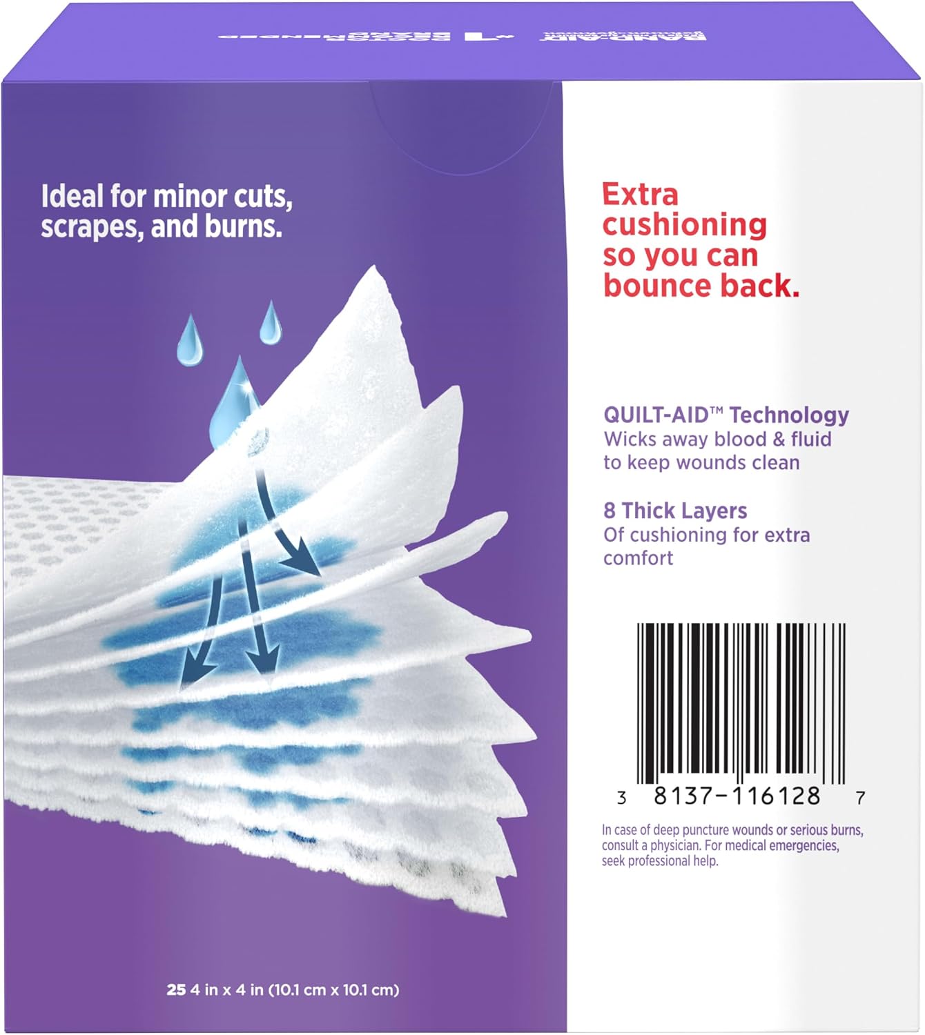 Brand Absorbent Cushion Care Sterile Square Gauze Pads for First Aid Protection of Minor Cuts, Scrapes & Burns