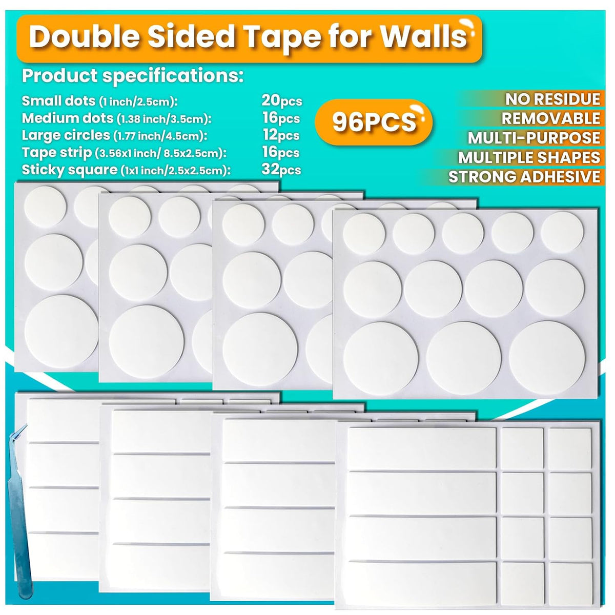 Double Sided Tape for Walls, Picture Hanging Strips Removable Mounting Dots