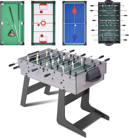 54" 4-in-1 Multi Game Table, Foldable Combo Game Table Set with Ping Pong, Hockey, Pool Billiards and Foosball for