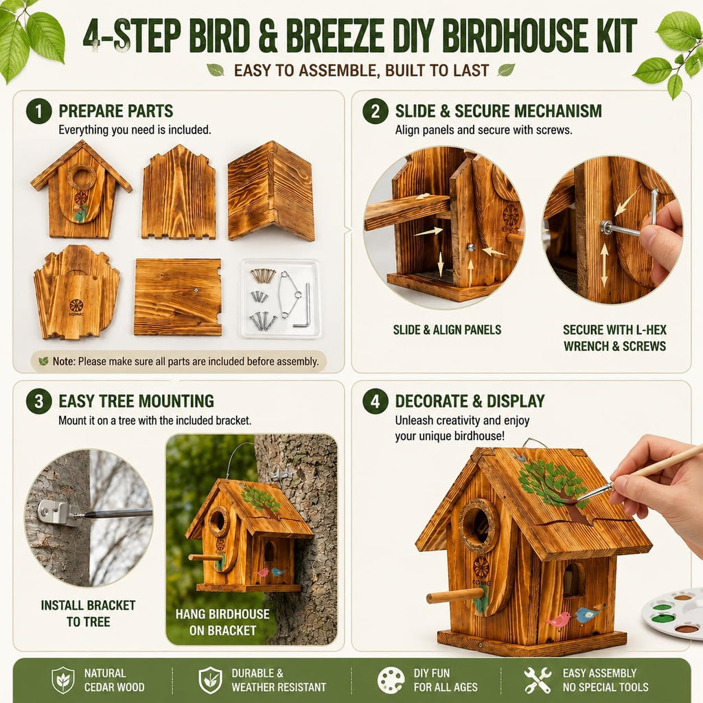 Bird House Kit for Kids & Adults, DIY Cedar Birdhouse with Paint