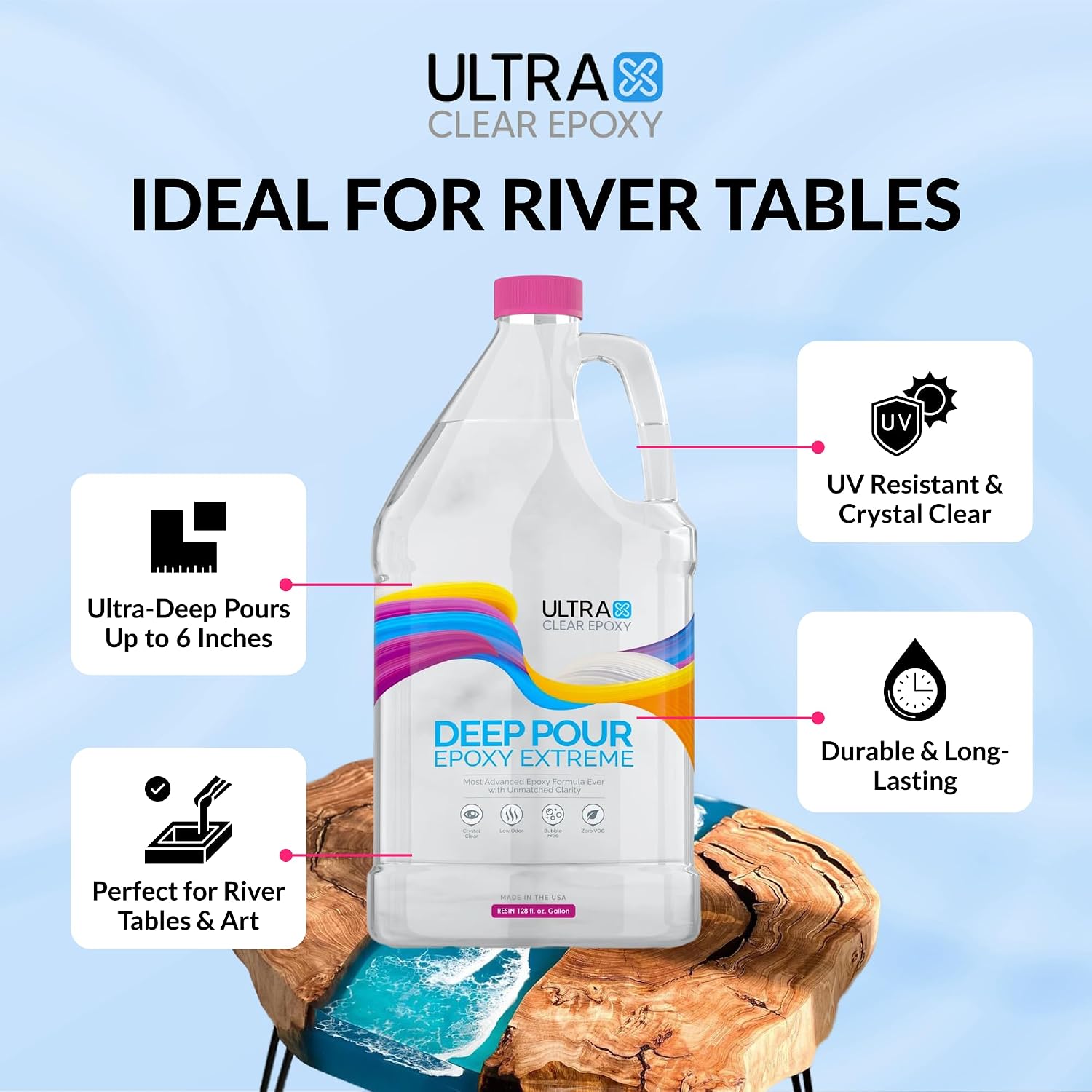 Ultra Clear Deep Pour Epoxy Resin and Hardener for Countertops, River Tables, Art Resin, DIY, Tumblers | Scratch