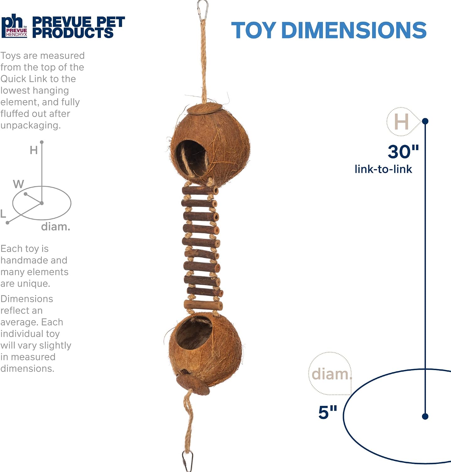 Naturals Double Coconut Walk - Small Animal & Bird Toy, 100% Natural Coconut Hideout, Climbing Bridge & Tunnel for