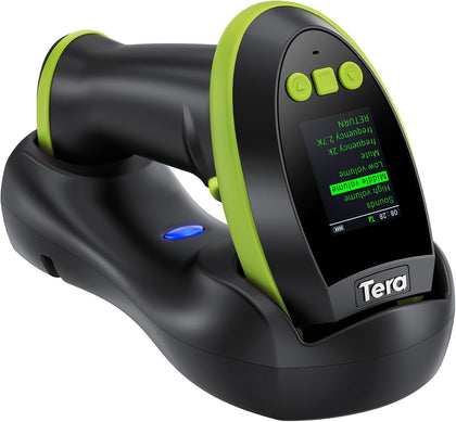 Barcode Scanner 2D Wireless with Screen: Charging Cradle HW0009 Green | 3-Button Color Screen, Works with Bluetooth