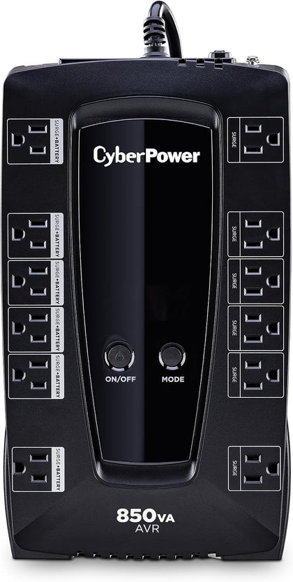 LE850G UPS Battery Backup & Surge Protector | 850VA/460W, Line Interactive, AVR, 12 Outlets (4 Wide-Spaced), RJ11