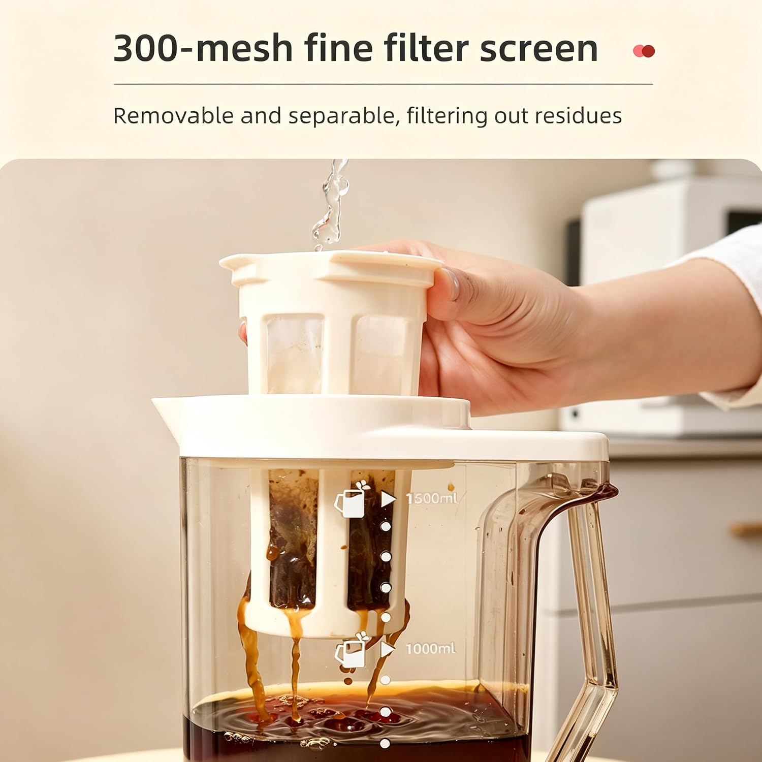 Cold Brew Coffee Maker, Pitcher Heat Resistant with 180° Rotatable Lid, Fine Mesh Filter, Dual Handles & Clear Scale