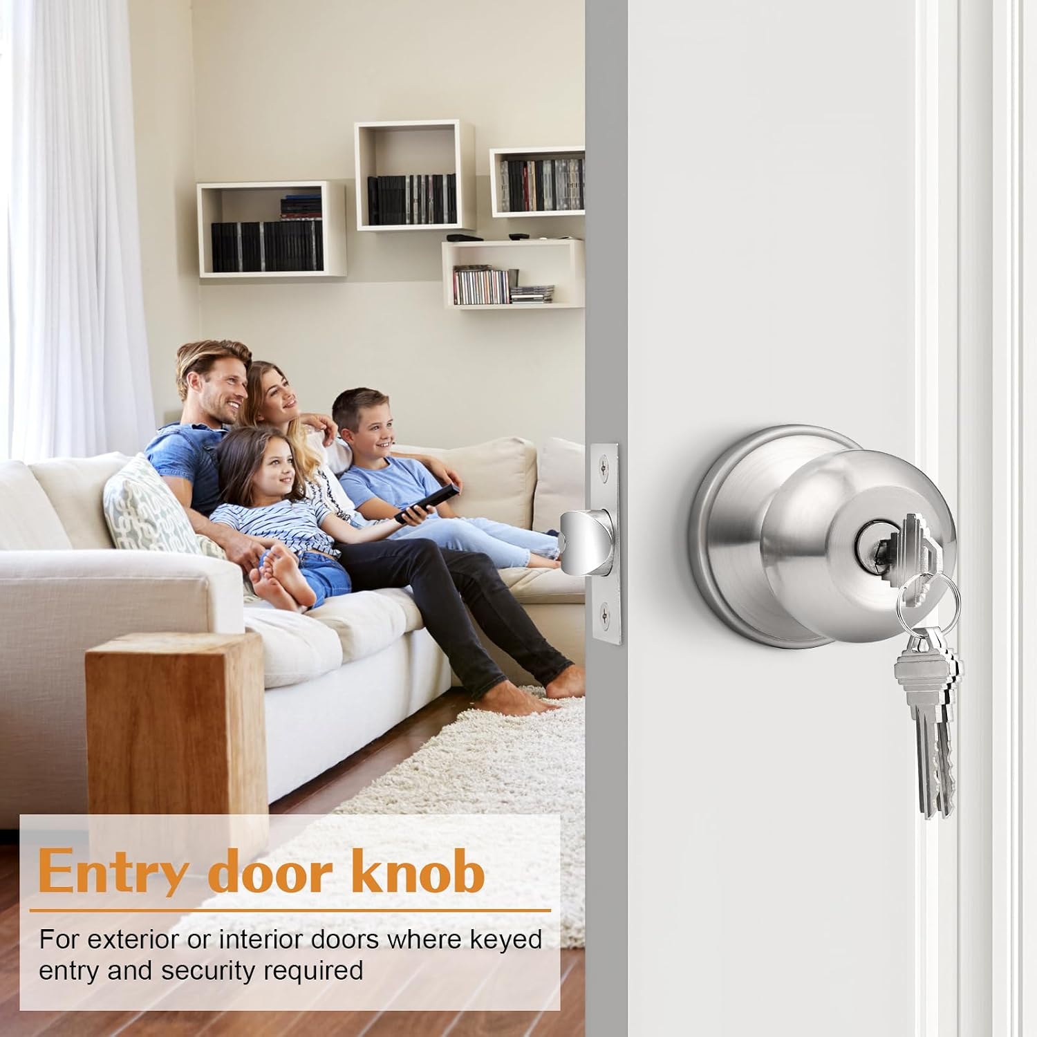 2 Pack Keyed Alike Entry Door Knobs with Lock and Key Ball Door Knob Handles Entrance Door Lockset Brushed Nickel Finish
