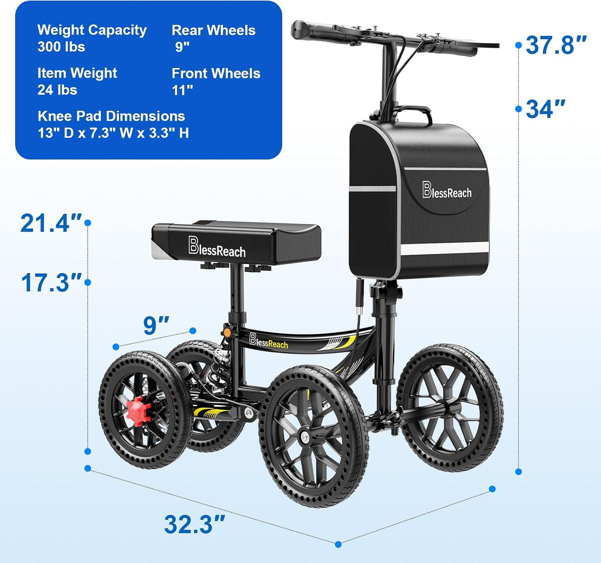 All Terrain Knee Scooter for Adults Foot Injuries,11” Big Wheels