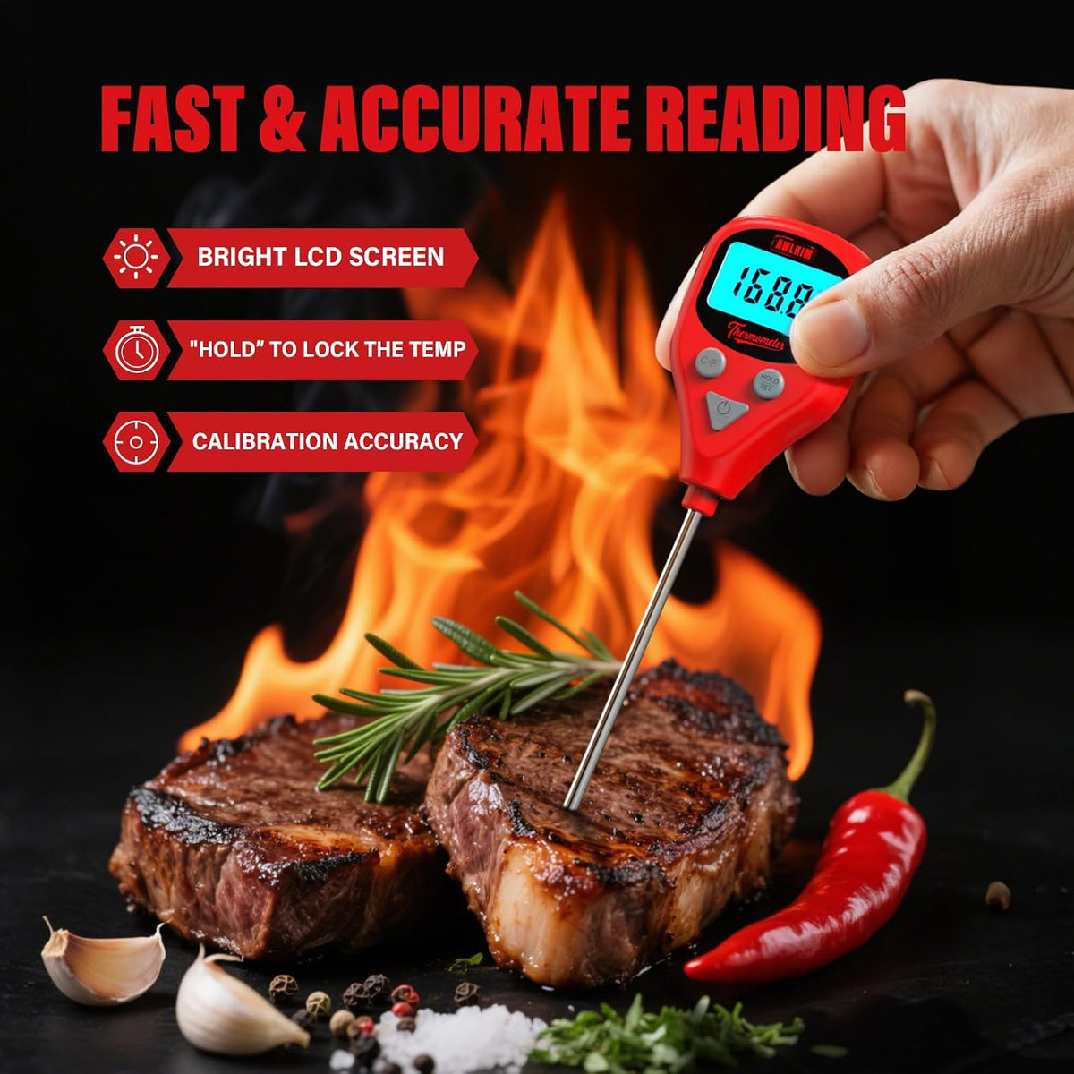 Dual Probe Meat Thermometer, Instant Read + Oven Probe Alarm, USB-C