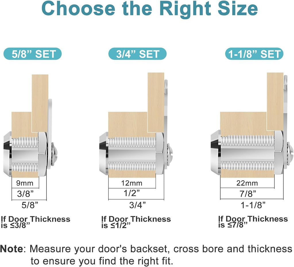 Cabinet Cam Lock 3/4" Keyed Different Cam Locks with Keys Secure Files Drawers RV Storage Locks Replacement Set, Zinc