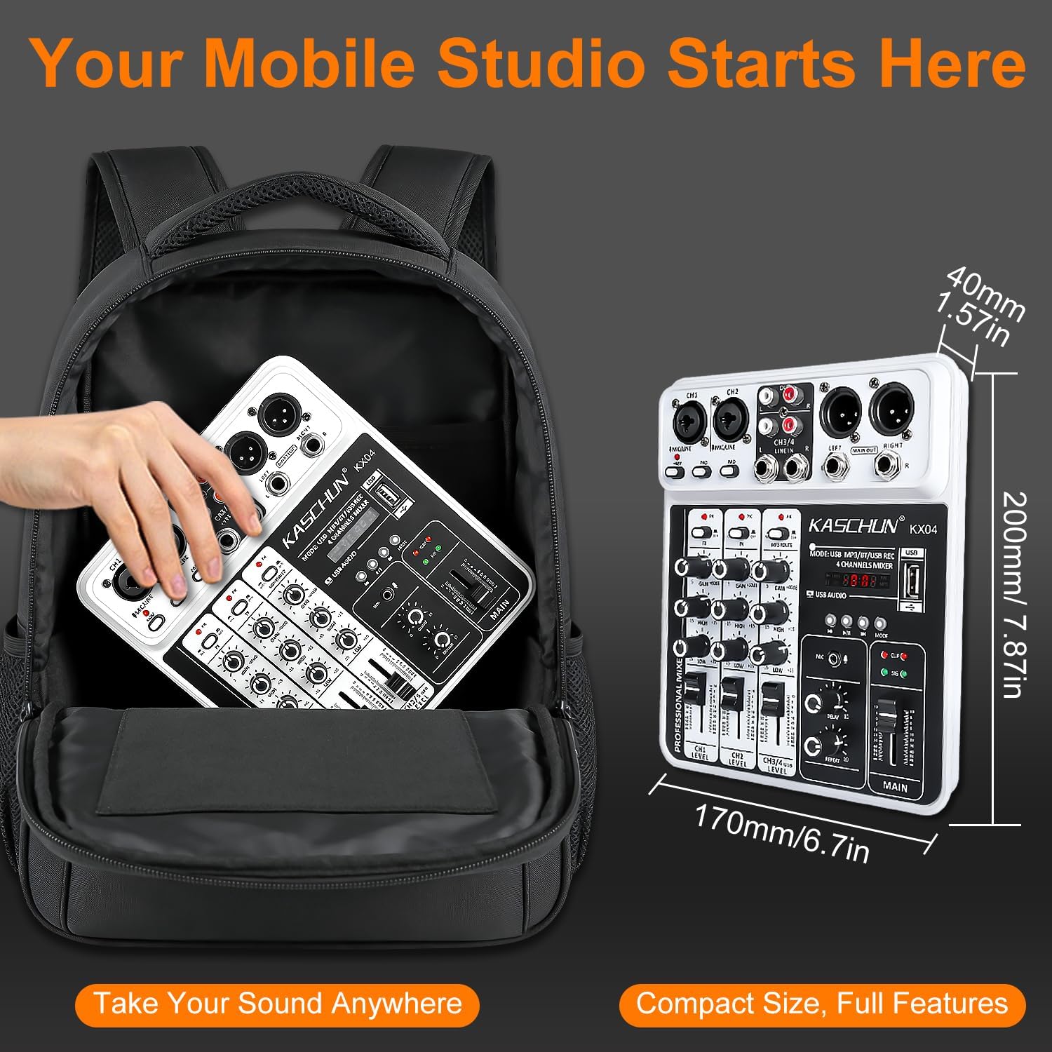 4-Channel DJ Audio Mixer, Bluetooth Sound Board with USB MP3 Input | Compact Mixer Board with 48V Phantom Power