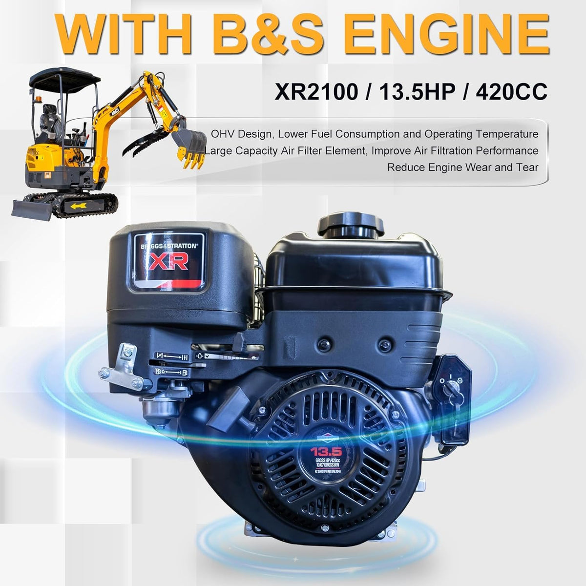 Upgraded 1.5T Mini Excavator with 13.5HP B&S Engine for Landscaping