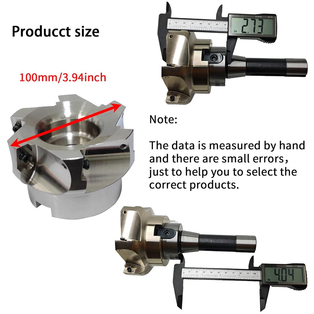 R8 Face Mill, R8 Shell Mill Set, 3.94"/100 mm Diameter, 7/16-20UNF Shank
