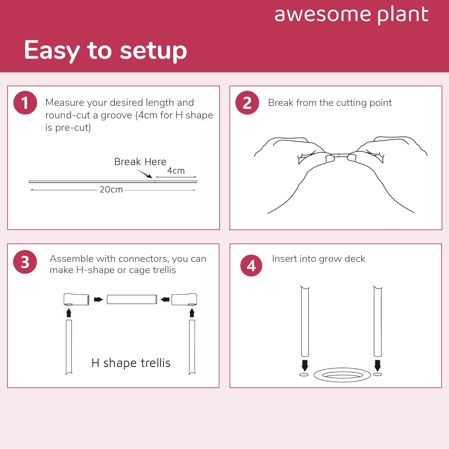 Trellis System (20 PCS) Plant Support Stakes Kit, 7.87 Inches Plant Stakes for Indoor Hydroponic Growing System