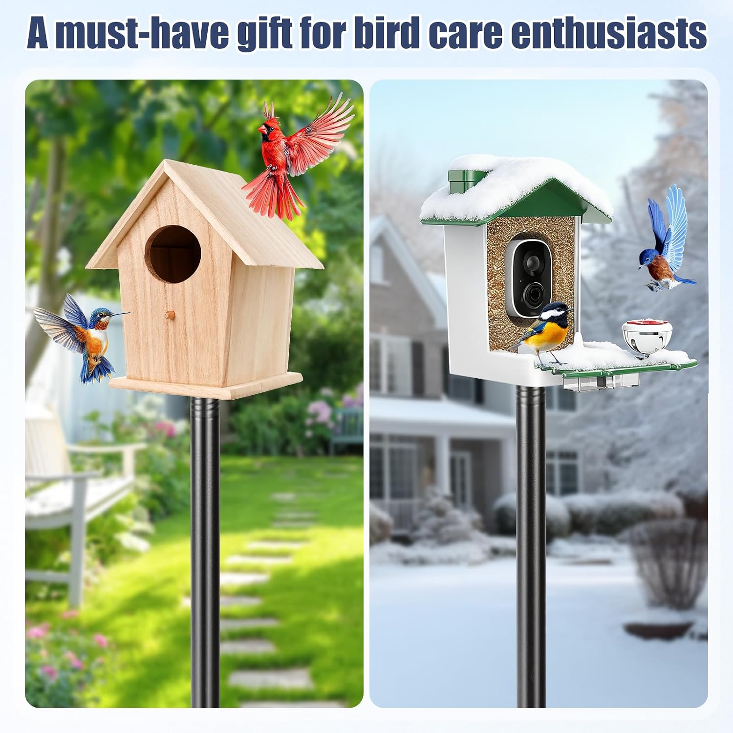 Smart Bird Feeder Pole Stand, 93 Inch Bird House Pole for Outdoors Heavy Duty Adjustable Mounting Pole for Smart Bird