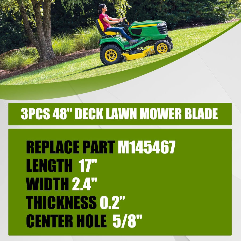 RANSOTO 48" Deck Lawn Mower Blades Compatible with John Deere Cut Deck GX, LT, LX, SST, X Series & ZTRAK Replace M145476, M127500 596-354 (3 pcs)