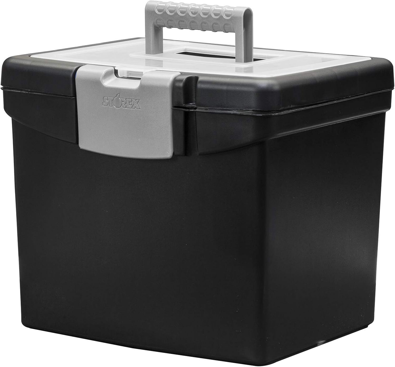 Portable File Box with Organizer Lid – Plastic Office File Storage Box for Letter Paper and Hanging Folders