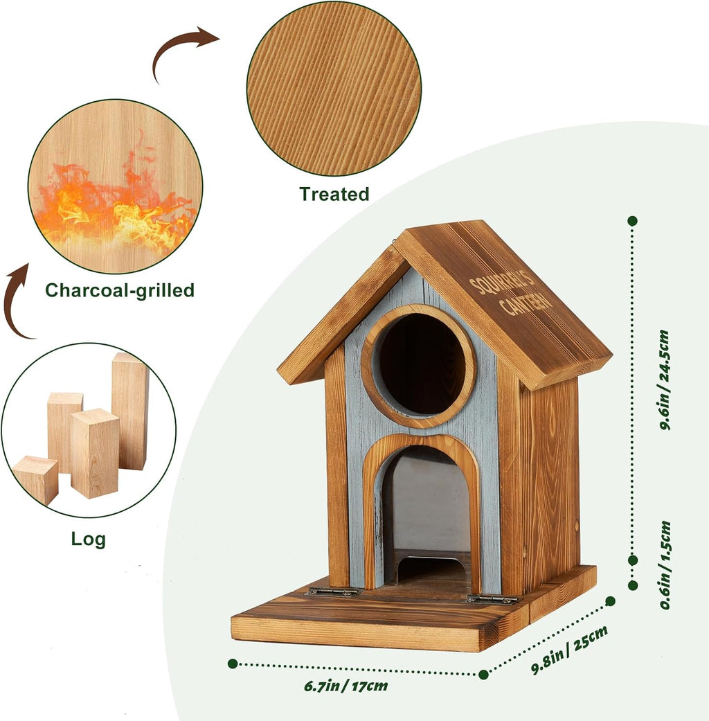 Wooden Squirrel Feeder, Large Capacity Squirrels Feeders for Outside, Sturdy Construction, No Assembly Lovely