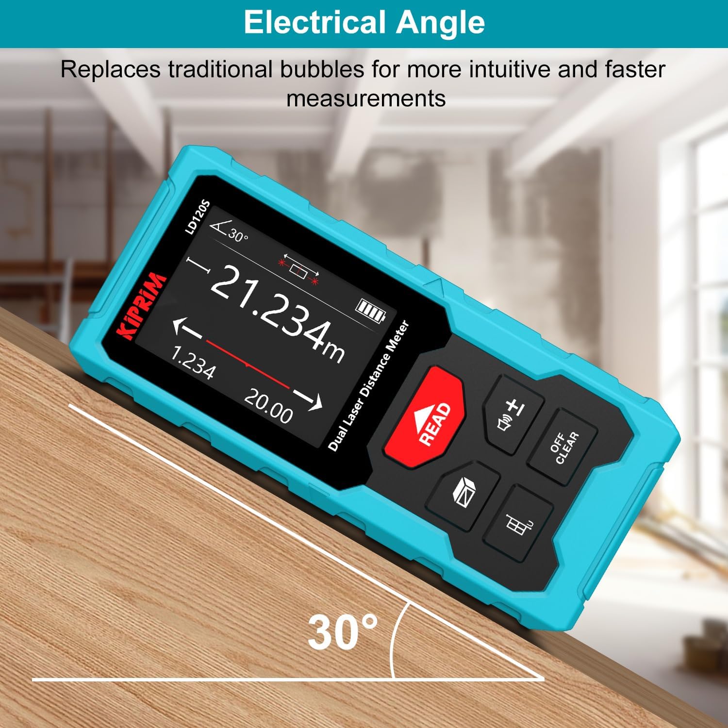 393ft Dual Laser Distance Measuring Tool LD120S, 120m Total Range, Electronic Level, Precise Measurements, and