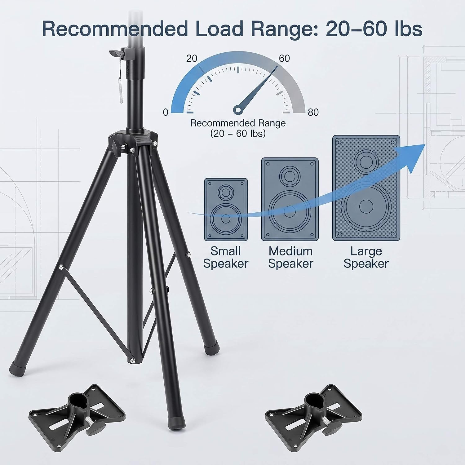 2 Pack Adjustable PA Speaker Stands 39–77 Inches – Stable Tripod Mount for Stage, Studio & Events