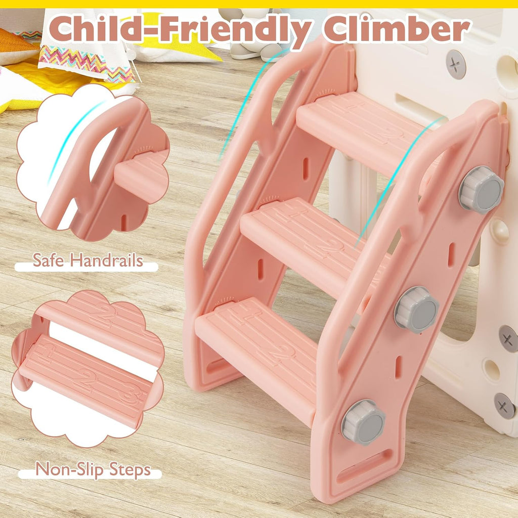 10 in 1 Toddler Slide Set, Kids Slide and Climber Playset with Magnetic Whiteboard, Ring Toss, Basketball Hoop