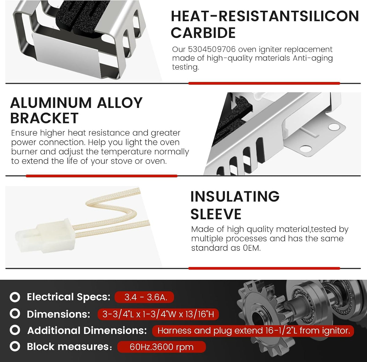 𝙐𝙥𝙜𝙧𝙖𝙙𝙚𝙙 5304509706 316489402 Gas Oven Range Igniter Compatible with Frigi-Daire Ken-more Oven Igniter Replace Norton-501a, WB2X10016, 316489408, AP6230715, PS12071409, 316119301 by Puxyblue