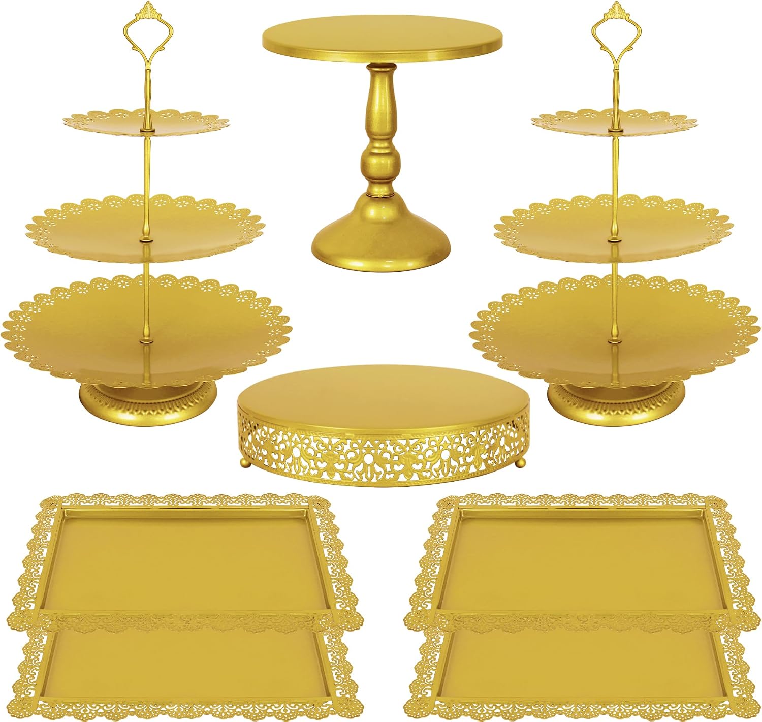 8 Pcs Cake Stand Gold Metal Dessert Table Display Set, 3-Tier Cupcake Stand, Cake Display Tower and Cookie Tray Rack