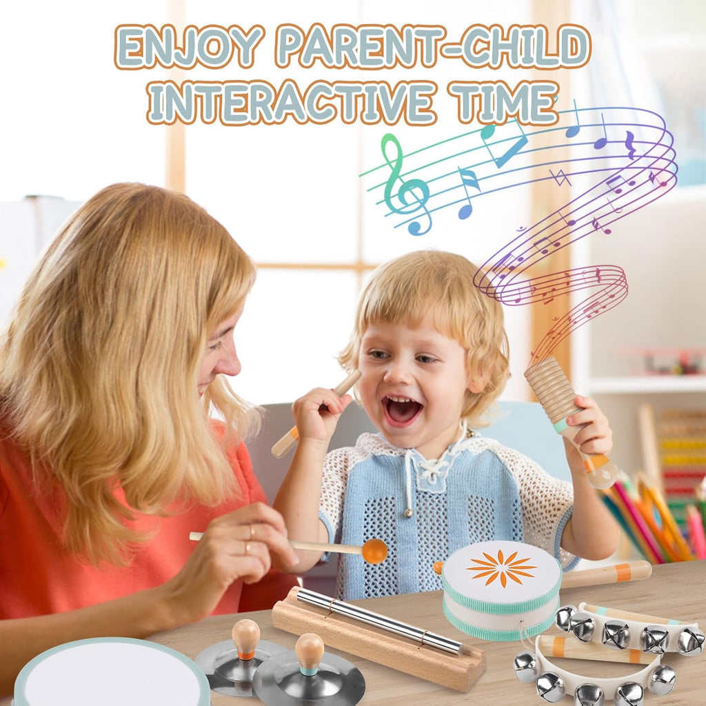 Baby Musical Instruments - Montessori Wooden Musical Toys for Toddlers Kids | 10pcs Tambourine Percussion Instruments