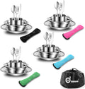 29pcs Stainless Steel Utensils Camping Mess Kits for 4 Person | with Bowls Plates Cups Forks Spoons and Knives