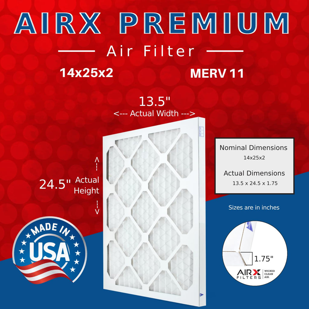 14x25x2 Furnace AC Filter MERV 11 Allergy 6-Pack